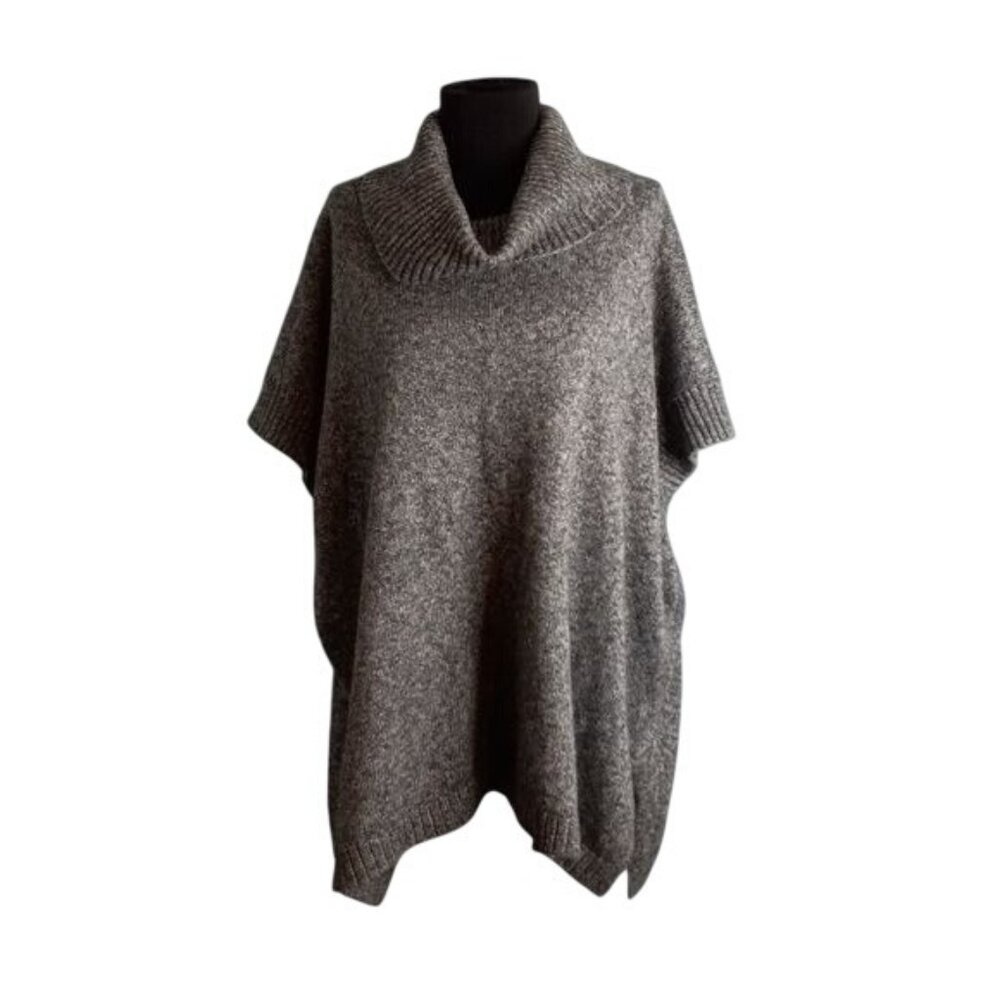 Old Navy Size M-L Poncho Sweater Gray Knit Cotton Blend Cozy Layering Piece Soft